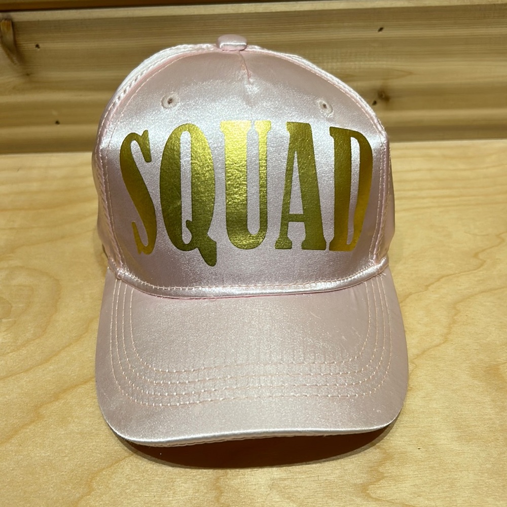 Squad baseball hat.  100% polyester fabric and snap closure.  EUC